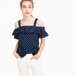 ⭐️HP⭐️ NWT J. Crew cold shoulder top. Navy w/ white dots.
